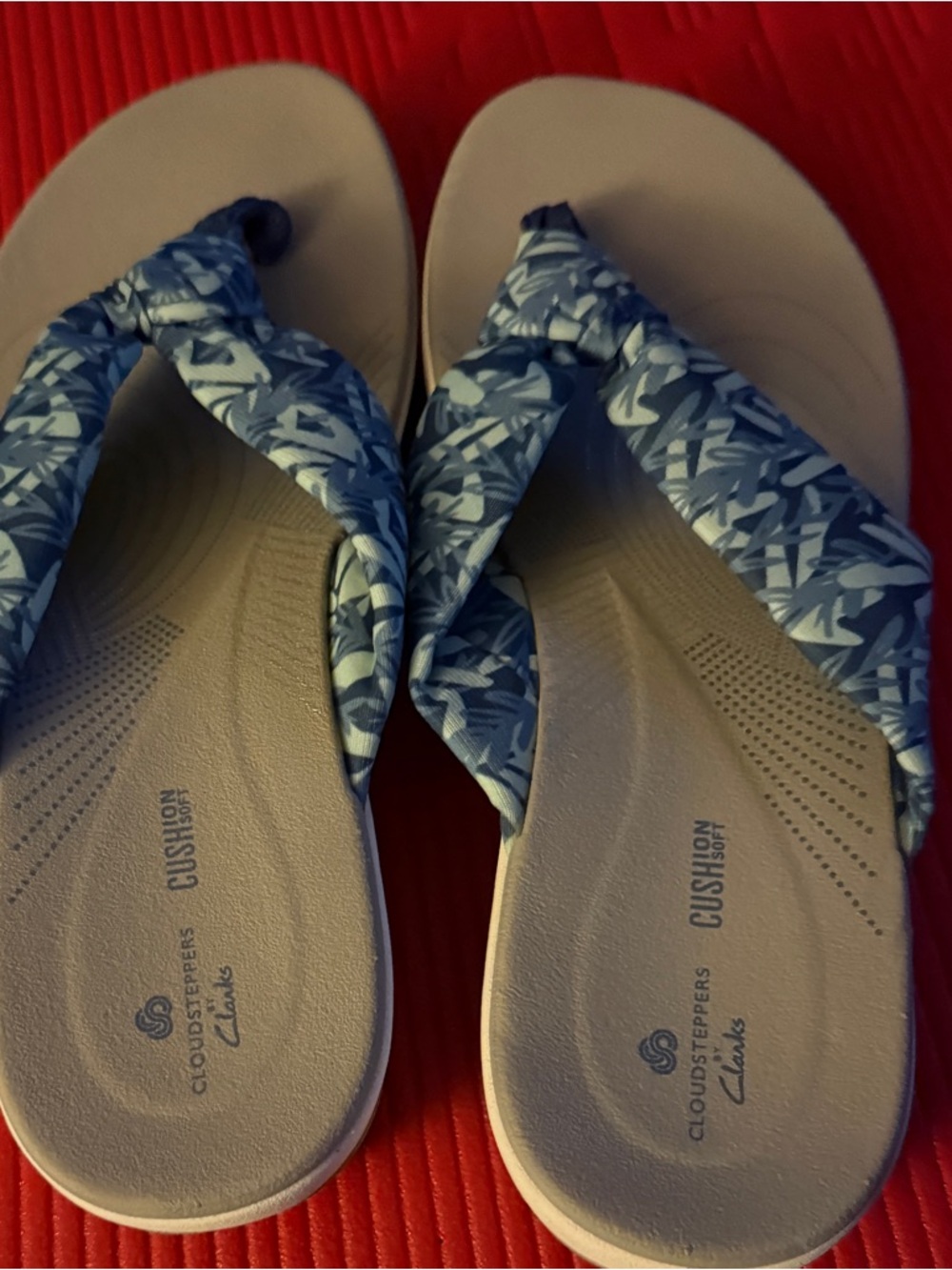Clarks Women’s Blue Patterned Cloudsteppers Flip Sandals